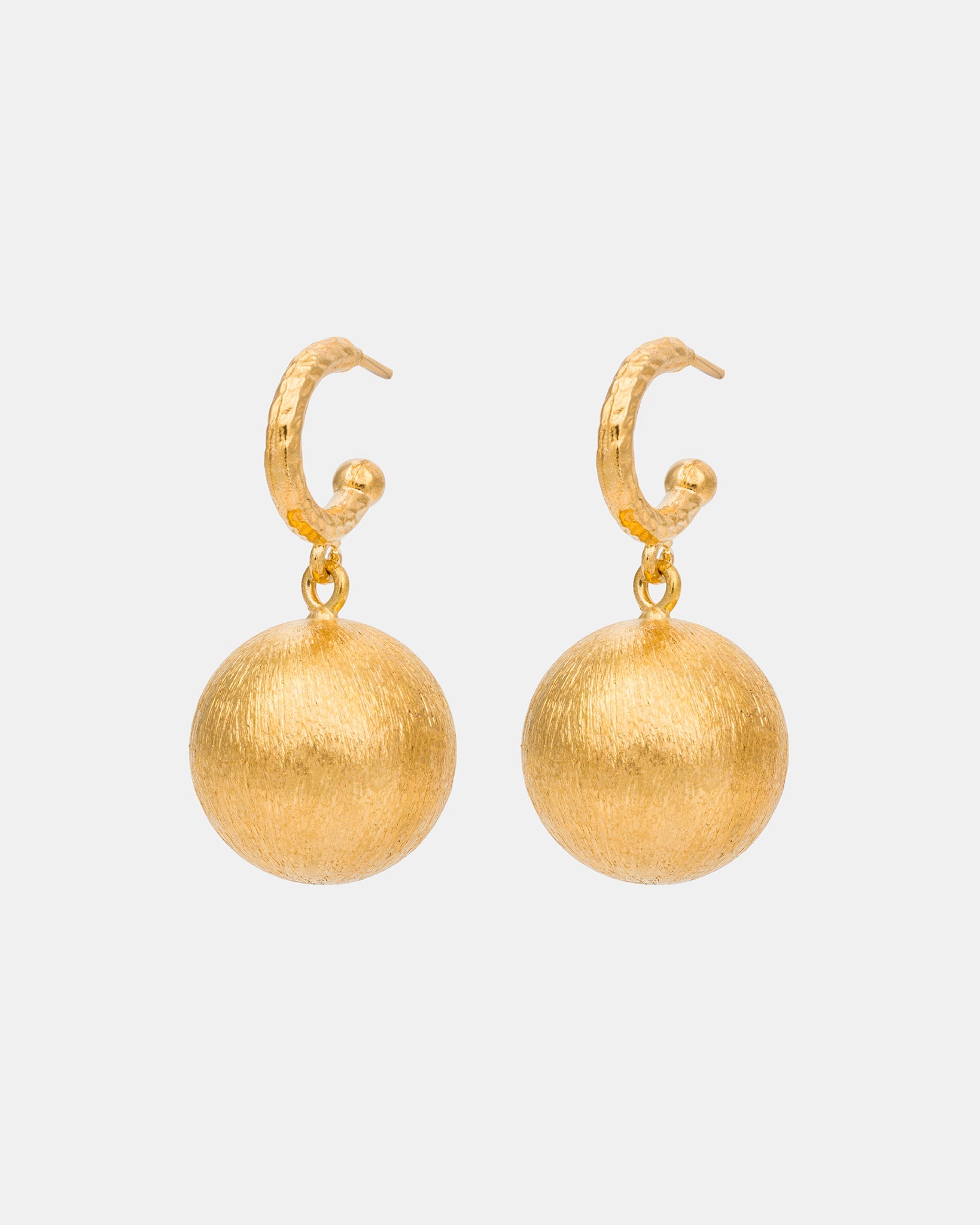 Textured gold sphere drop earrings in 18K gold plated brass