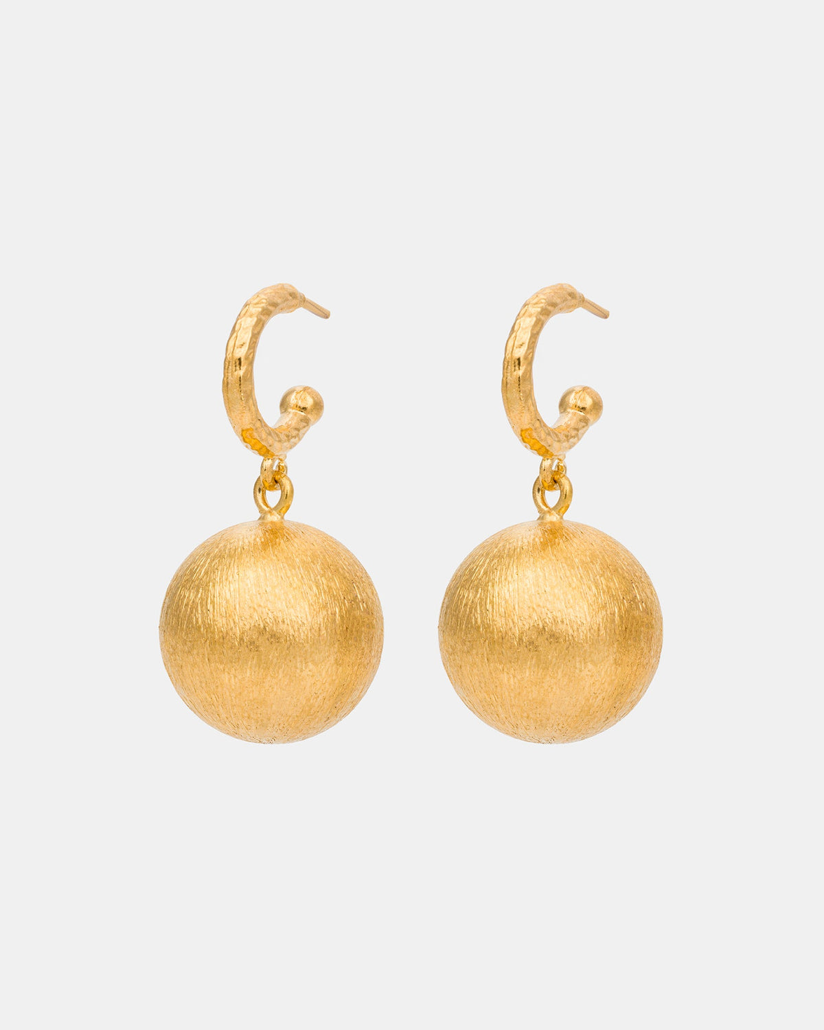Textured gold sphere drop earrings in 18K gold plated brass
