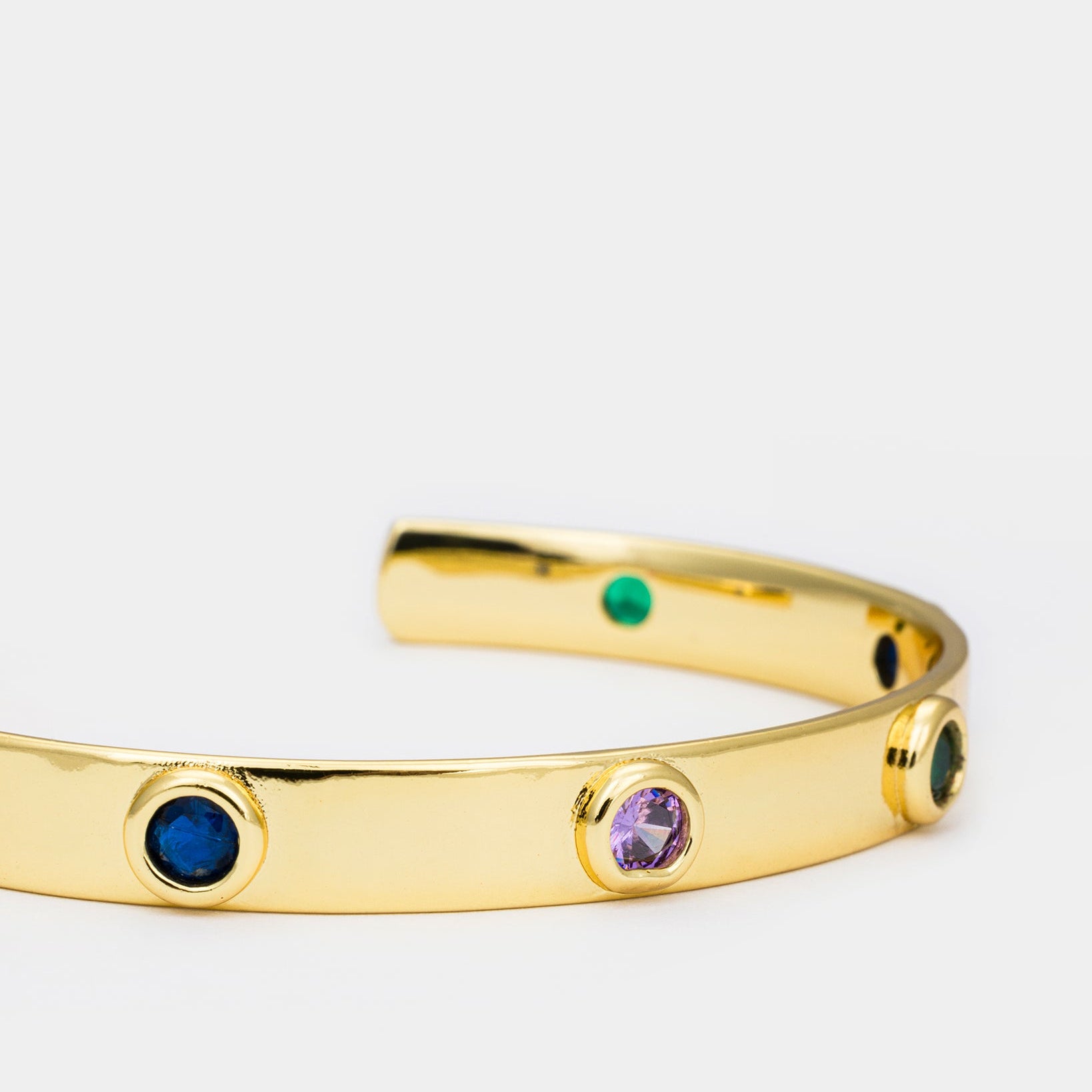 Multicolor Gemstone gold-plated cuff bracelet featuring vibrant zircon stone accents