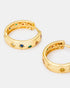 Close-up of colorful cubic zirconia gold hoop earrings