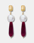 Ruby teardrop earrings with baroque pearls and 18k gold-plated brass setting
