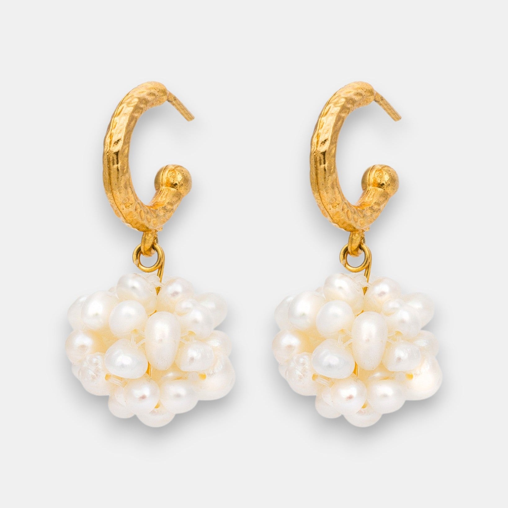 Pearl bouquet hoop earrings with freshwater pearl clusters and 18k gold-plated hoops