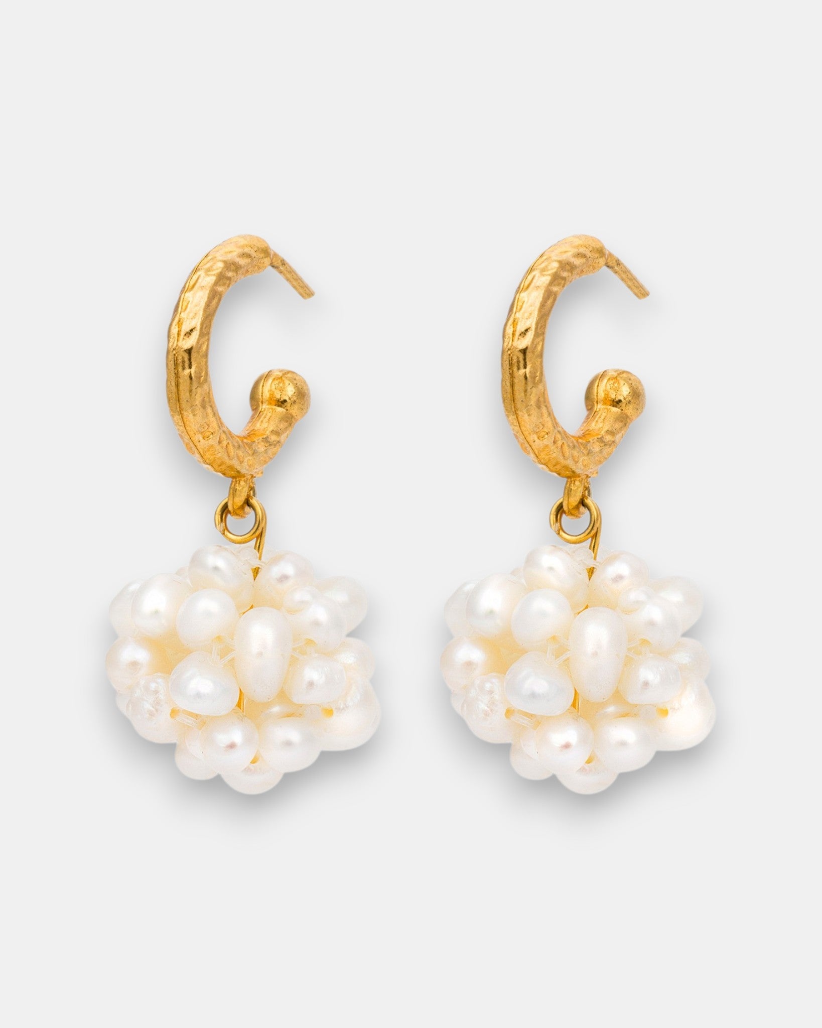 Pearl bouquet hoop earrings with freshwater pearl clusters and 18k gold-plated hoops