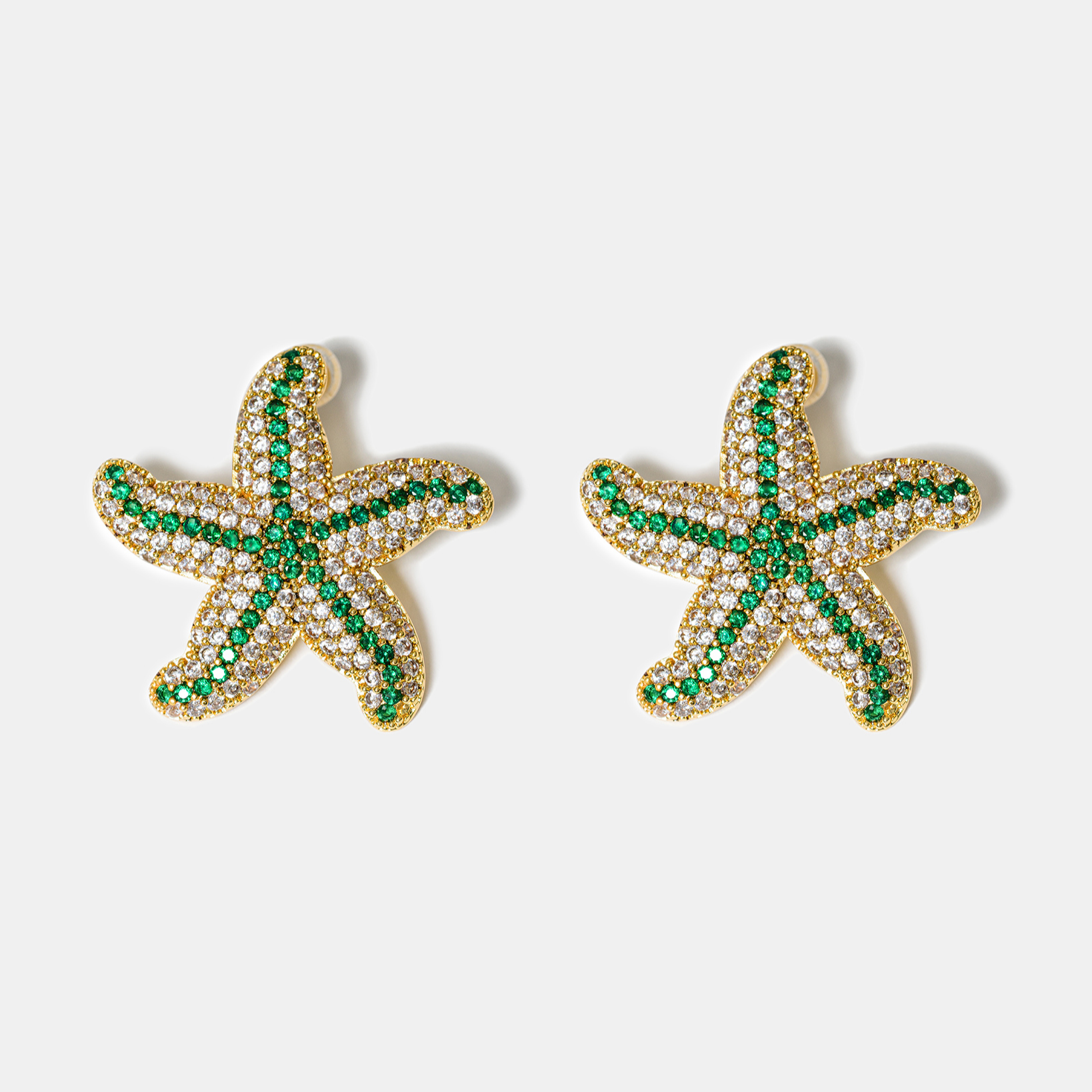 Green zircon starfish stud earrings