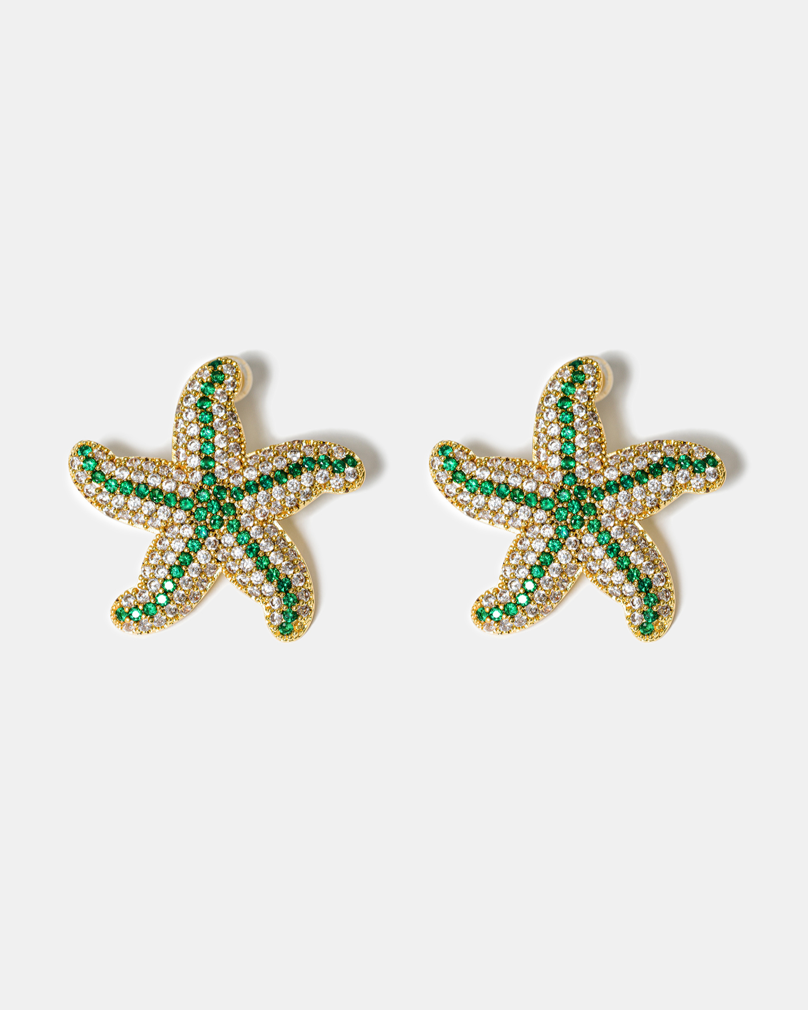 Green zircon starfish stud earrings