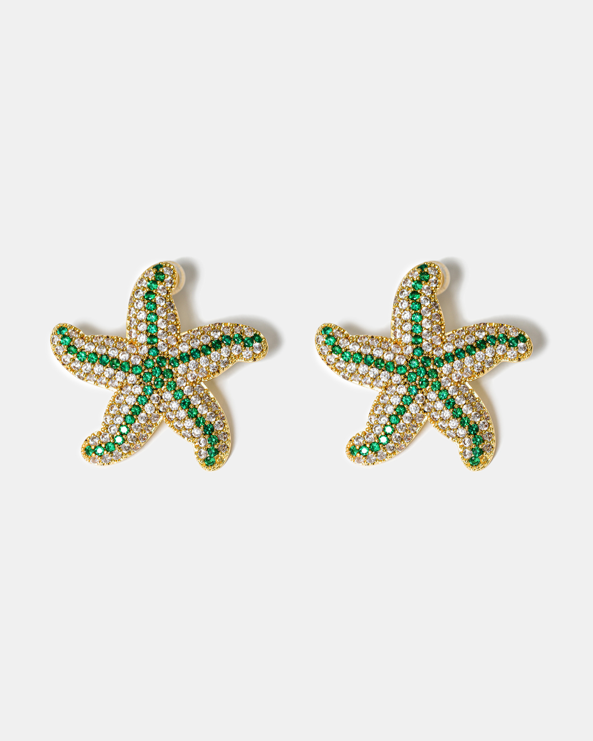Green zircon starfish stud earrings