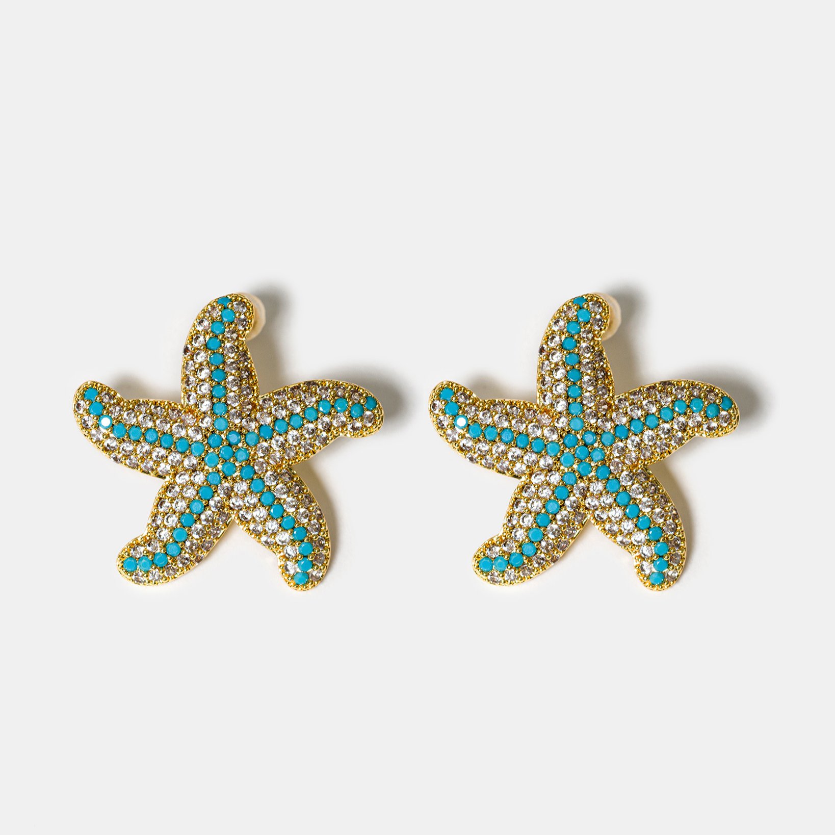 Turquoise zircon starfish stud earrings