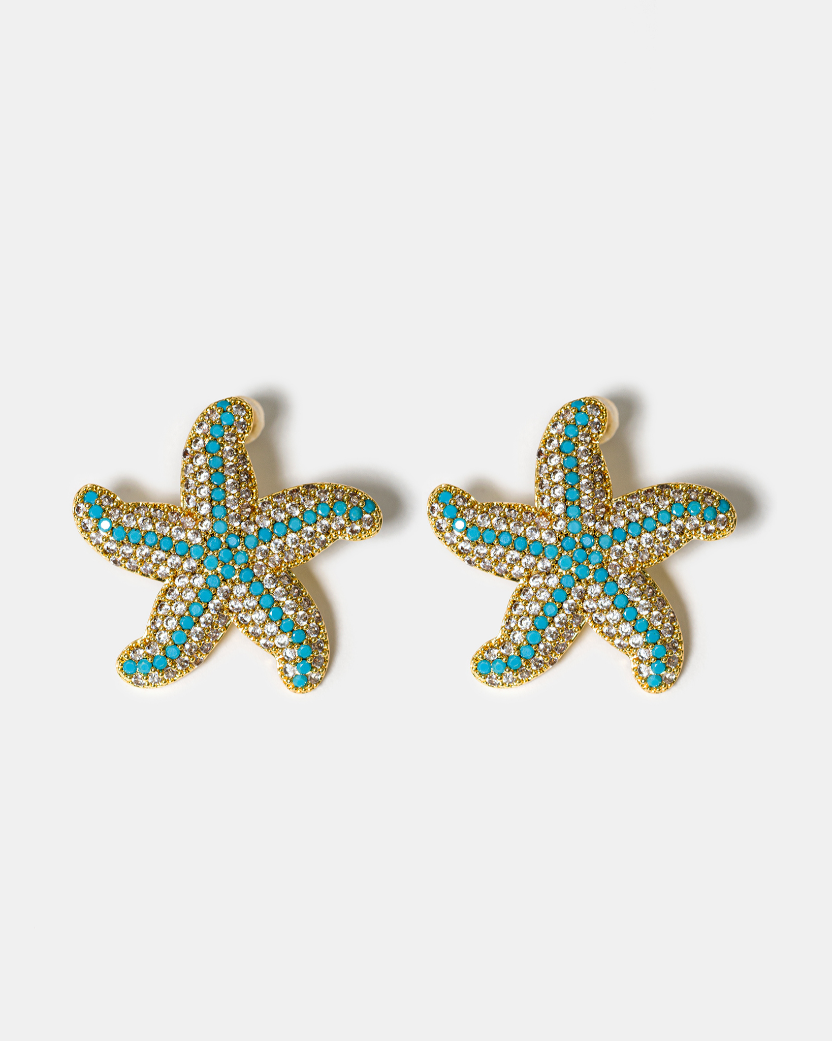 Turquoise zircon starfish stud earrings