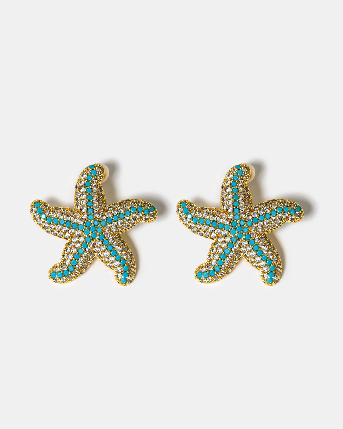 Turquoise zircon starfish stud earrings